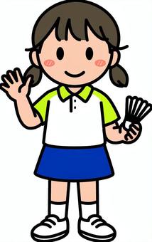 黄緑のバドミントンの女の子です。
