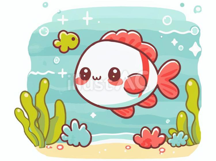 水中を泳ぐアニメタッチの可愛い魚さん 魚,魚介類,海のイラスト素材
