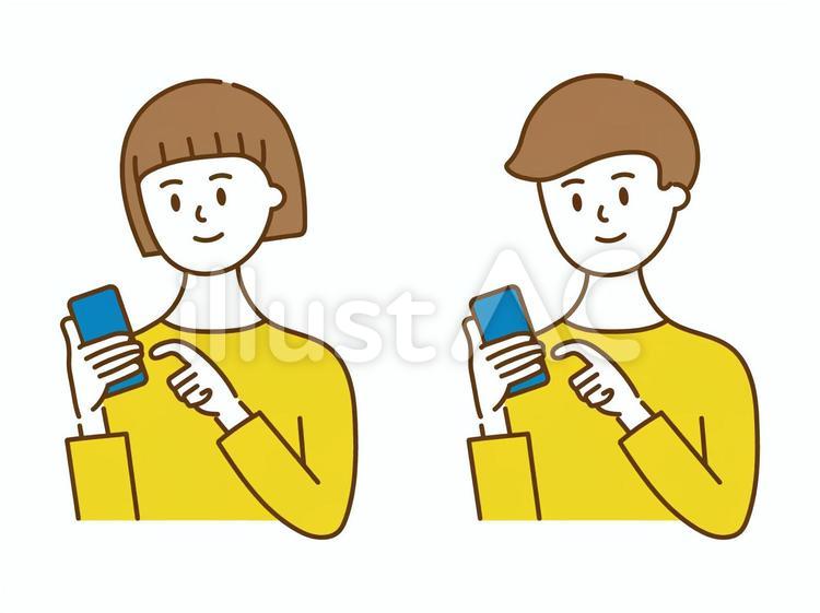 スマートフォンを操作する男女 女性,男性,スマホのイラスト素材