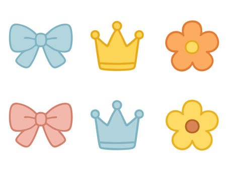 リボン・王冠・お花のアイコンセット リボン,王冠,クラウン,ティアラ,花,フラワー,アイコン,アイコンセット,ミニアイコン,シンプルのイラスト素材