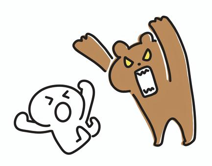 襲いかかる凶暴な熊と驚く人　クマ出没 熊,クマ,くま,棒人間,かわいい,手描き,凶暴,男性,女性,子供のイラスト素材