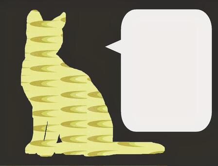 和柄猫のフレーム5 和柄,猫,動物,ふきだし,フレーム,金,濃いグレーのイラスト素材