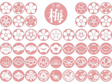 Japanese Pattern_Plum Crest_Pink_2_Round, JPG, PNG and AI Japanese Pattern_Plum Crest_Pink_2_Round, japanese style, plum, and handle, JPG, PNG and AI