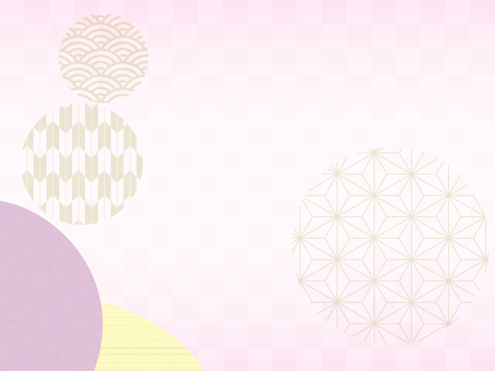 和柄の背景（円）－ピンク 和柄,年賀状,正月,お祝い,ひな祭り,端午の節句,七五三,青海波,麻の葉,矢絣のイラスト素材