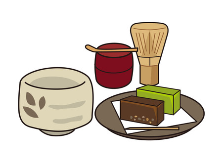 茶道　羊羹 茶道,羊羹,和菓子,抹茶,茶碗,茶せん,茶杓のイラスト素材