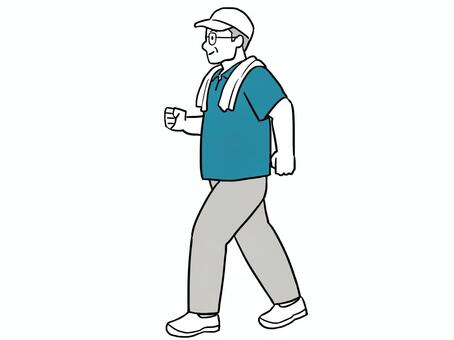 ウォーキングをするシニア男性 ウォーキング,歩く,男性,シニア男性,人物,散歩,リハビリ,運動,スポーツ,帽子のイラスト素材