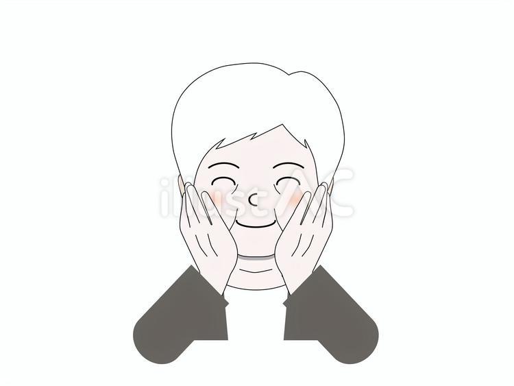 頬に手をあてて笑顔の白髪女性 老人,高齢者,年配のイラスト素材