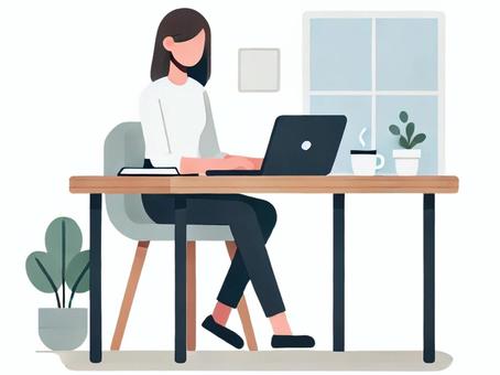 A woman working at a desk with a laptop, female, desk, laptop, JPG and PNG
