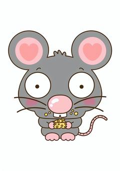 チーズを食べるネズミ ネズミ,かわいい,手書き,チーズ,まんまる,ゆるい,幼児のイラスト素材