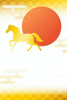 和柄と初日の出の午年の年賀状04 年賀状,馬,午年,干支,午,シルエット,和柄,和風,桜,うまのイラスト素材