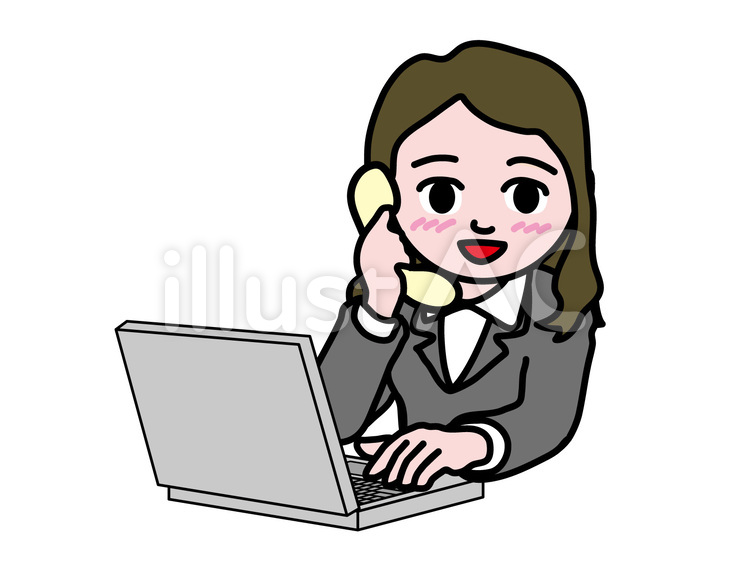 PC操作（507）電話斜め女子社員 女子社員,女性社員,パソコンのイラスト素材