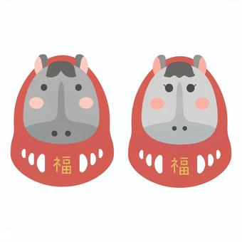 二頭の葦毛馬のだるま