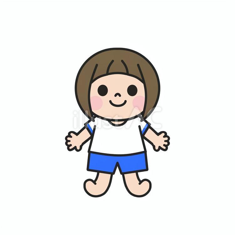 青色の体操服を着た女の子1 人間,かわいい,女の子のイラスト素材