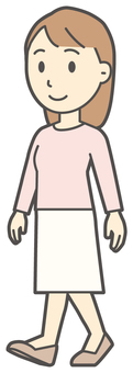  ロングヘア女性-083-全身 歩く,笑顔,女性,女の子,人物,かわいい,微笑む,にっこり,ニコニコ,ウォーキングのイラスト素材