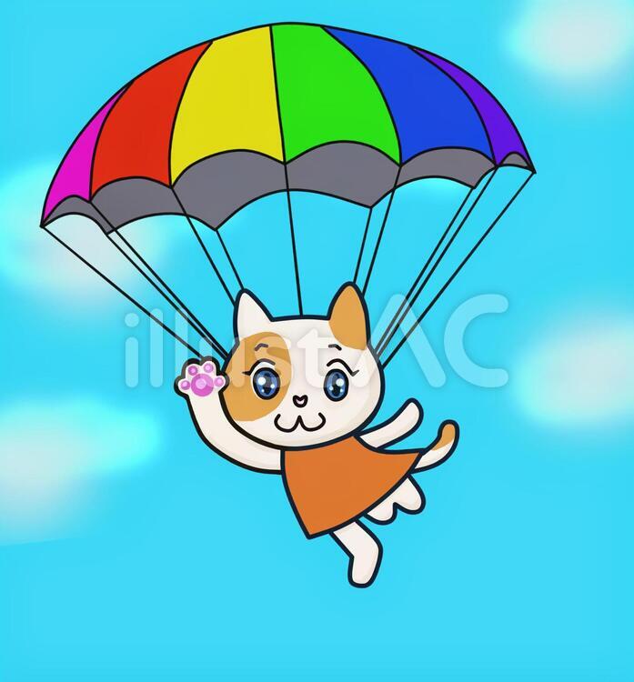 手をふりパラシュートで降りるねこちゃんイラスト No 無料イラストなら イラストac