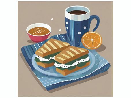 Illustration, sándwich, café, almuerzo, 