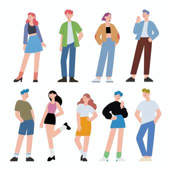 オシャレな若い男女のポップなイラスト素材 男子,女子,若者,人物,女性,男性,人,全身,シルエット,若いのイラスト素材
