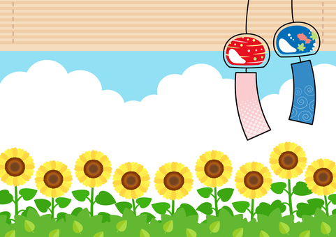 ひまわりと風鈴とすだれの夏の背景素材02 ひまわりと風鈴とすだれの夏の背景素材02 ひまわり,夏,風鈴,空,雲,すだれ,風景,自然,季節,背景のイラスト素材