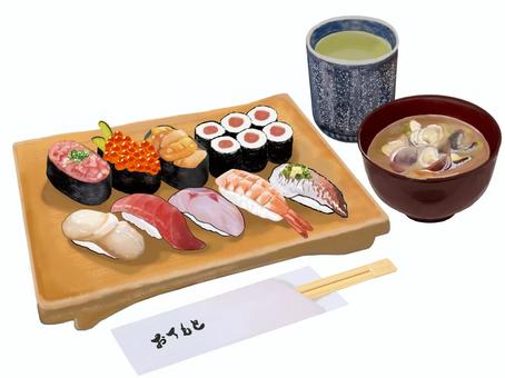 Illustration, hand-rolled sushi, sushi, set, 