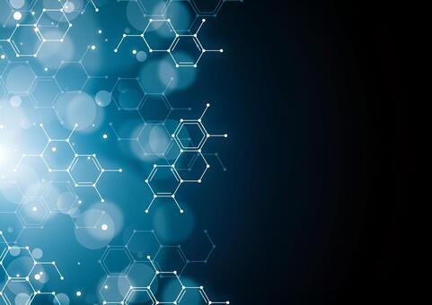 青色の光と化学構造式のイメージ背景素材 化学,構造式,幾何学,ライン,光,玉ボケ,パーティクル,サイエンス,スタイリッシュ,青色のイラスト素材