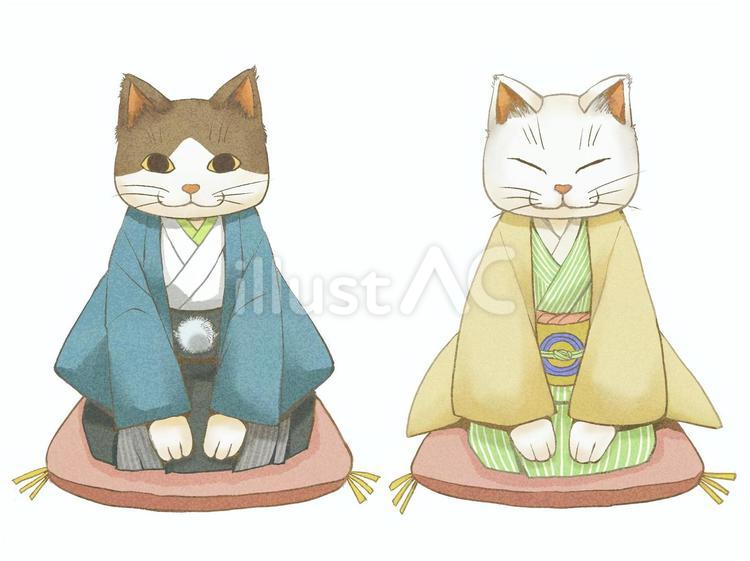 ネコ　謹賀新年　1月 白背景,かわいい,無料のイラスト素材