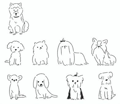 いろんな犬セット(モノクロ・線画) 犬,小型犬,柴犬,チワワ,ミニチュアダックス,挿絵,モノクロ,線画,ポメラニアン,ヨークシャテリアのイラスト素材
