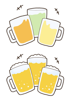 飲み物・ビールの手描きイラスト 飲み会,ビール,ゆるい,かわいい,手書き,乾杯,新年のイラスト素材