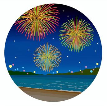 花火（山と海）01_25 花火,はなび,アイコン,イラスト,海,夏,7月,8月,花火大会,打ち上げ花火のイラスト素材