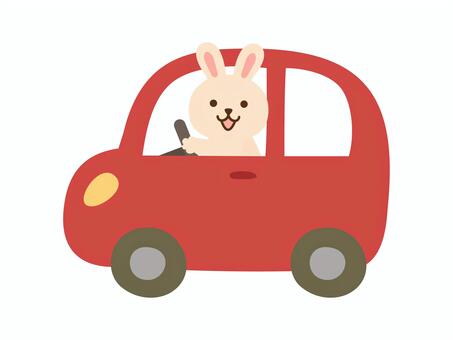 くるま_うさぎ_濃い赤 車,動物,ウサギ,運転,乗用車,普通車,軽自動車,自動車,乗り物,かわいいのイラスト素材