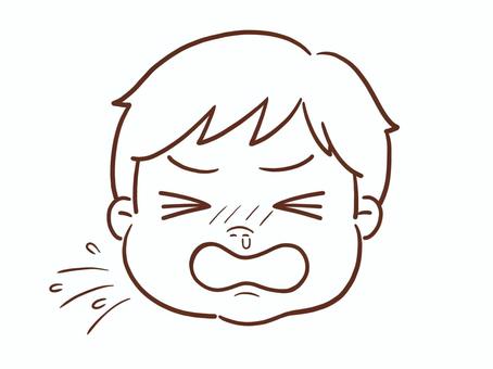 くしゃみをする男の子(色なし) 男の子,男児,子供,幼稚園児,小学生,顔,アレルギー,可愛い,白背景,背景透過のイラスト素材