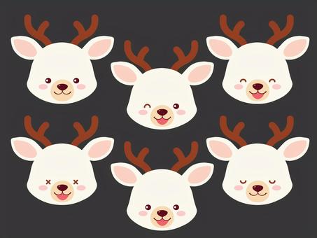 トナカイ顔セット/白 トナカイ顔セット/白 顔,座る,トナカイ,お座り,シンプル,ベクター,かわいい,ミニキャラ,キュート,2頭身のイラスト素材
