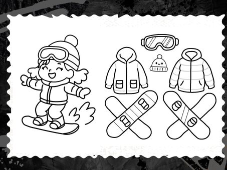 スノーボード 01　ぬりえ ぬりえ,かわいい,スノーボード,雪,趣味のイラスト素材