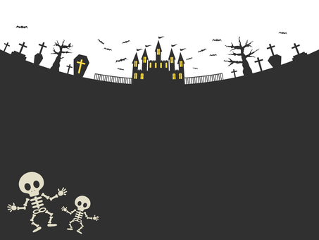 秋素材　ハロウィンのシルエット枠　2 ハロウィン,秋,背景,フレーム,自然,10月,手描き,コウモリ,おばけ,シンプルのイラスト素材