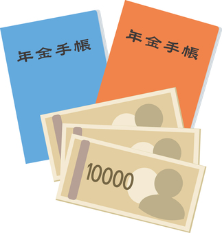 年金手帳と一万円札 年金手帳,年金保険,年金受給者,国民年金,手帳,老齢年金,年金受給,シニア,高齢者,生活のイラスト素材