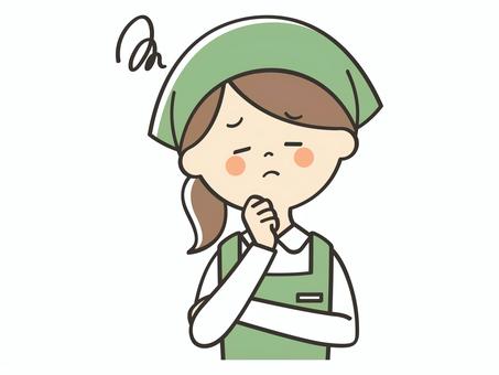 悩む女性店員 悩む女性店員 困る,悩む,考える,心配,不安,不満,店員,女性,パート,バイトのイラスト素材