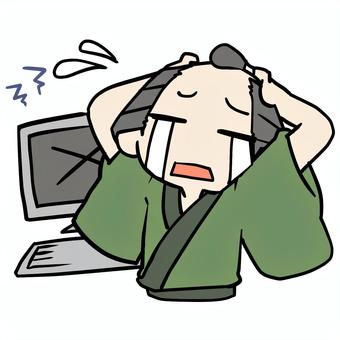 パソコンがエラーで泣く町民 町民,パソコン,エラー,泣く,焦る,デジタル,涙,不安,ミス,失敗のイラスト素材