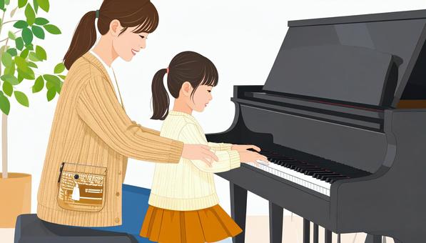 Parents and children having piano lessons, piano, mr, female, JPG