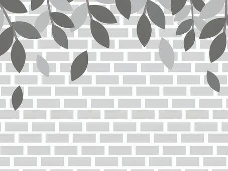 レンガの壁と垂れ下がる木の葉モノクロ背景 レンガ,壁,背景のイラスト素材
