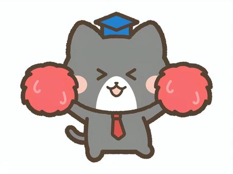 応援するねこ先生（黒ネコ） 応援,猫,ねこ,ファイト,がんばれ,ポンポン,チアリーダー,ネコ,動物,ペットのイラスト素材