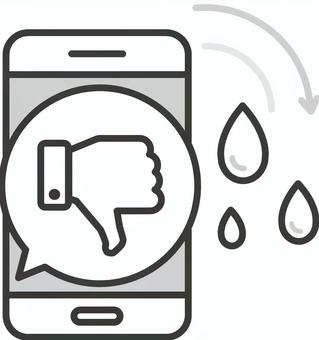 スマホのバッドマークアイコン 低評価,バッド,不満,反対,スマホ,アイコン,シンプル,線画,ビジネス,汗のイラスト素材