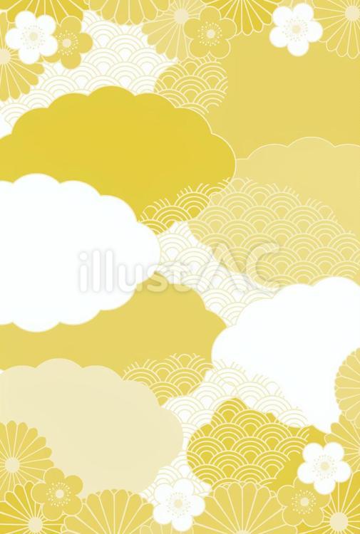 和柄梅と青海波の金の背景素材　縦向き 背景,年賀状,和柄のイラスト素材