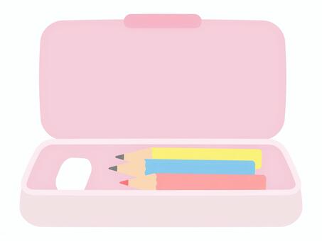 ピンクの筆箱 筆箱,鉛筆,消しゴム,筆記用具,文具,入園,入園グッズ,入園準備,入学,入学グッズのイラスト素材