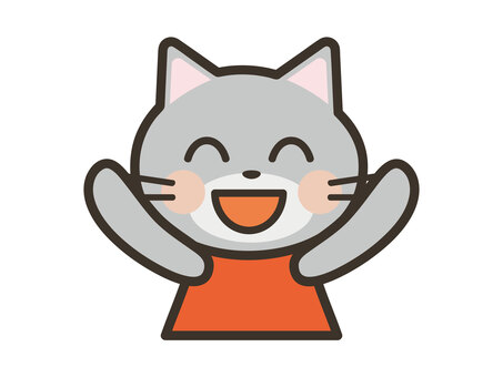 笑顔でバンザイするかわいい猫の上半身 猫,バンザイ,笑顔,かわいい,喜ぶ,嬉しい,元気,楽しい,笑う,動物のイラスト素材