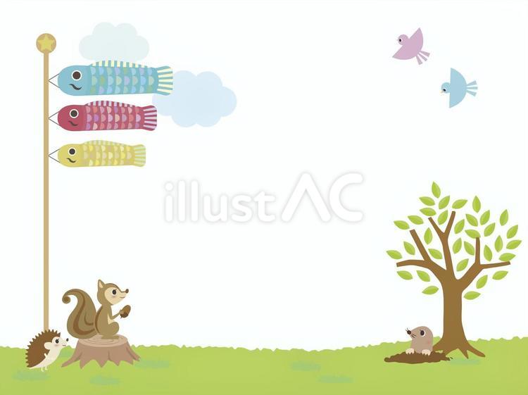鯉のぼりと小動物の風景 鯉のぼり,5月,バナーのイラスト素材