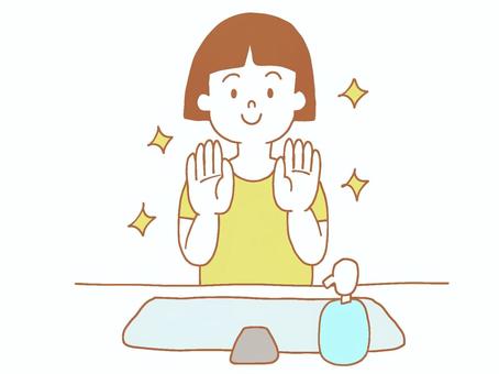 手が綺麗になった女の子 手,洗った,綺麗,清潔,衛生,ハンドソープ,子供,女の子,おかっぱ,かわいいのイラスト素材