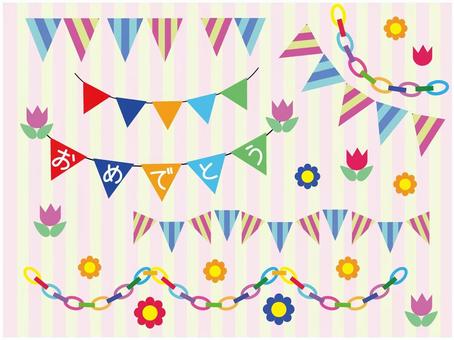 ガーラント飾りのセット ガーラント,バナーフラッグ,輪飾り,折り紙,色紙,装飾,飾り,デコレーション,メッセージカード,おたよりのイラスト素材