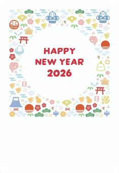 お正月の和風フレーム 2026年年賀状 年賀状,正月,お正月,午,和風,フレーム,背景,枠,飾り枠,縁起物のイラスト素材