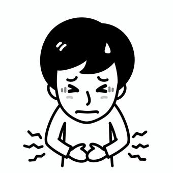 若い男性　腹痛　白黒 腹痛,白黒,男性,胃痛,病気,痛み,症状,食あたり,食中毒,お腹のイラスト素材