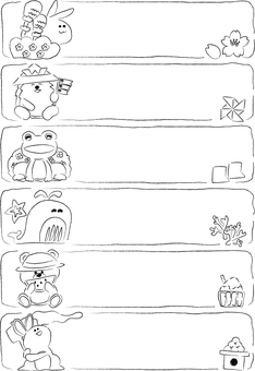 おたより見出し線画　上半期 おたより,見出し,可愛い,うさぎ,ハリネズミ,カエル,クジラ,クマ,餅つき,スイカのイラスト素材