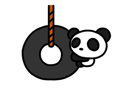 タイヤで遊ぶパンダ　黒 パンダ,動物,動物園,タイヤ,遊ぶ,アニマル,哺乳類,生き物,かわいい,キュートのイラスト素材